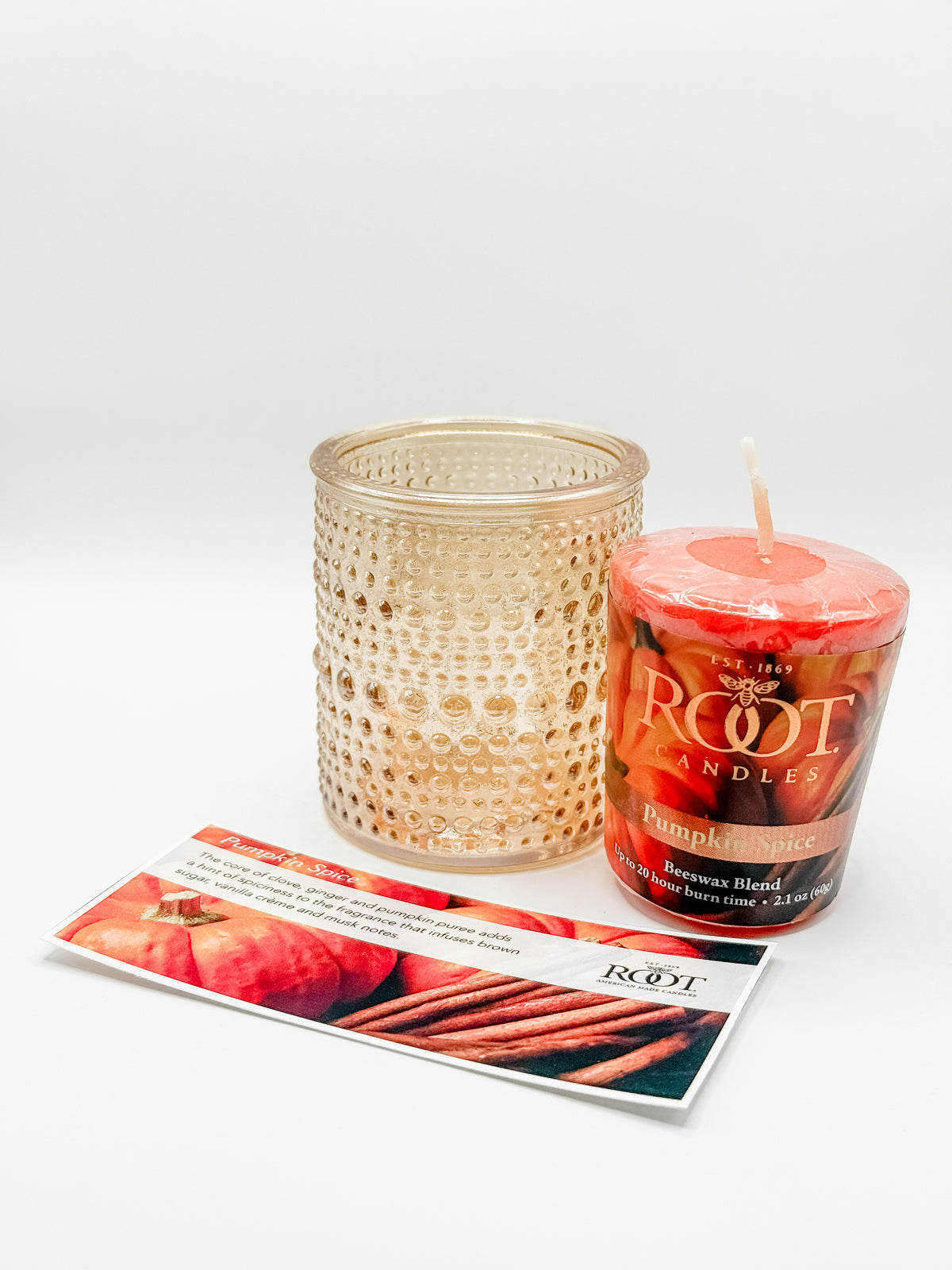 Root Candle - Pumpkin Spice - Glass Votive and Candle bundle