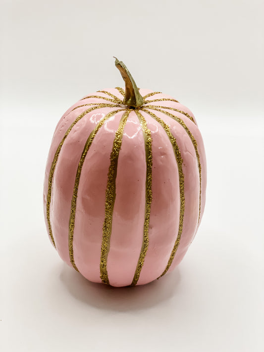 Small Pumpkin - Pink with Gold Glitter Pinstripe