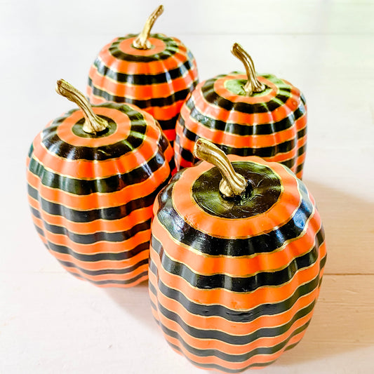 Small Pumpkin - Orange and Black Thin Horizontal Stripe with Gold Accent